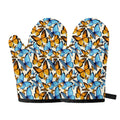 Turquoise And Orange Butterfly Print Oven Mitts