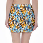 Turquoise And Orange Butterfly Print Pencil Mini Skirt