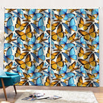 Turquoise And Orange Butterfly Print Pencil Pleat Curtains