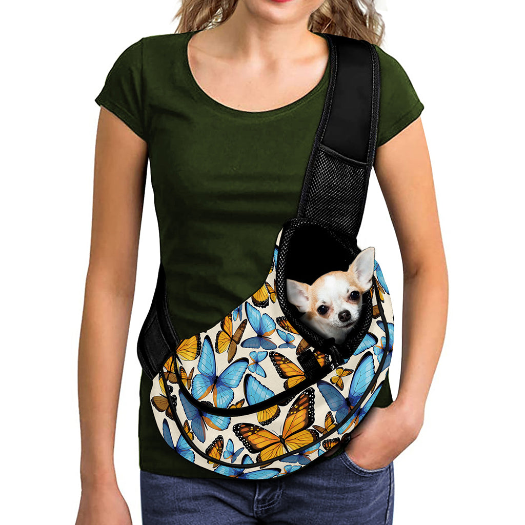 Turquoise And Orange Butterfly Print Pet Sling Carrier
