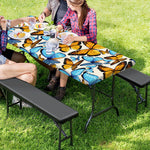 Turquoise And Orange Butterfly Print Picnic Table Cover