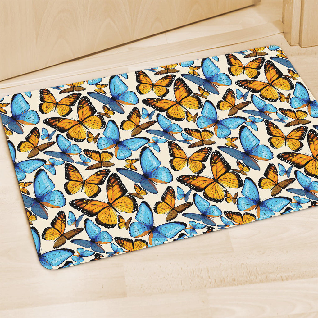 Turquoise And Orange Butterfly Print Polyester Doormat
