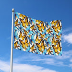 Turquoise And Orange Butterfly Print Polyester Flag