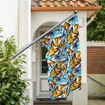 Turquoise And Orange Butterfly Print Polyester Flag