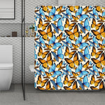 Turquoise And Orange Butterfly Print Polyester Shower Curtain