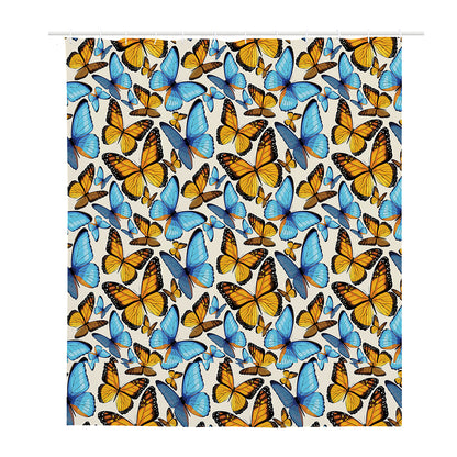 Turquoise And Orange Butterfly Print Polyester Shower Curtain