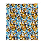 Turquoise And Orange Butterfly Print Polyester Shower Curtain