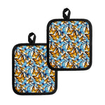 Turquoise And Orange Butterfly Print Pot Holders