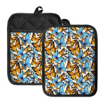 Turquoise And Orange Butterfly Print Pot Holders With Pocket