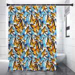 Turquoise And Orange Butterfly Print Premium Shower Curtain