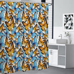 Turquoise And Orange Butterfly Print Premium Shower Curtain