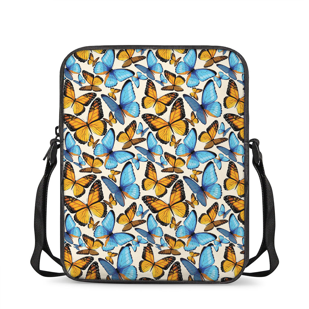 Turquoise And Orange Butterfly Print Rectangular Crossbody Bag