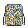 Turquoise And Orange Butterfly Print Rectangular Crossbody Bag