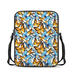 Turquoise And Orange Butterfly Print Rectangular Crossbody Bag