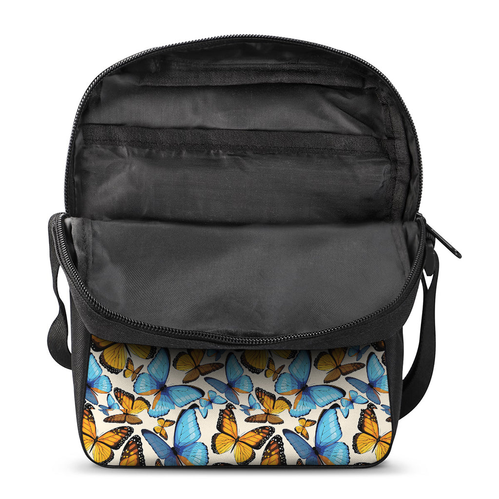 Turquoise And Orange Butterfly Print Rectangular Crossbody Bag