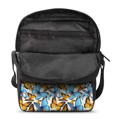 Turquoise And Orange Butterfly Print Rectangular Crossbody Bag