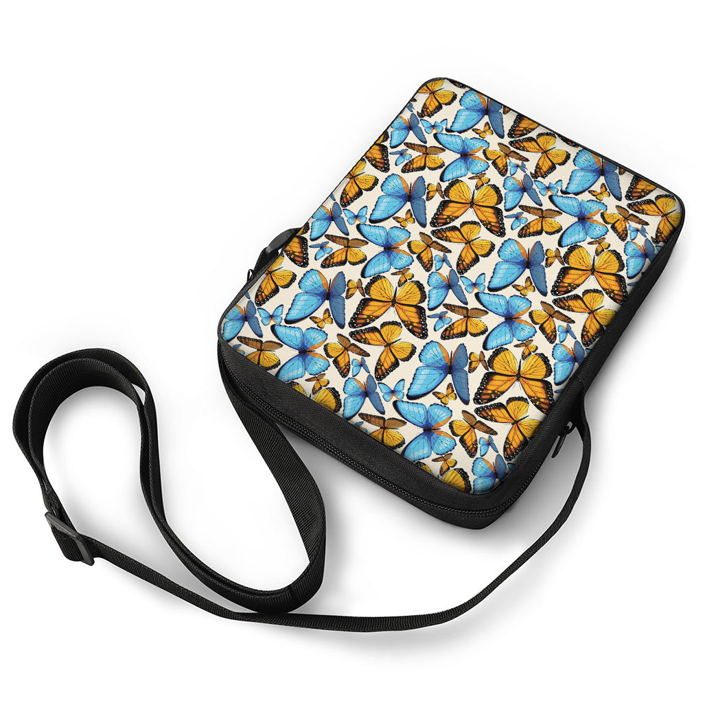 Turquoise And Orange Butterfly Print Rectangular Crossbody Bag