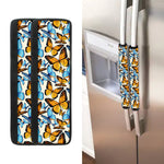 Turquoise And Orange Butterfly Print Refrigerator Handle Covers