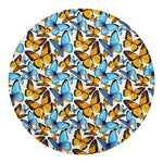 Turquoise And Orange Butterfly Print Round Blanket