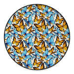Turquoise And Orange Butterfly Print Round Floor Mat