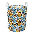 Turquoise And Orange Butterfly Print Round Laundry Basket