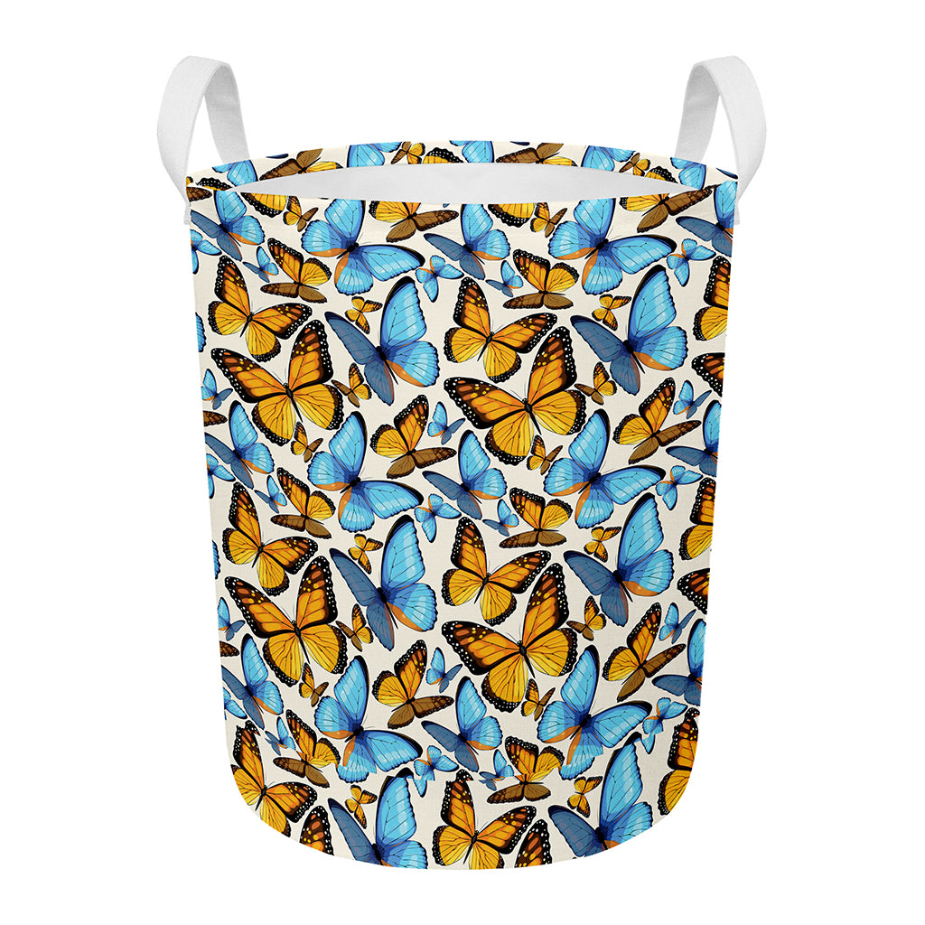 Turquoise And Orange Butterfly Print Round Laundry Basket