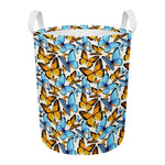 Turquoise And Orange Butterfly Print Round Laundry Basket