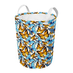 Turquoise And Orange Butterfly Print Round Laundry Basket