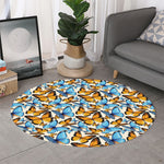 Turquoise And Orange Butterfly Print Round Rug