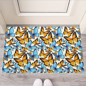 Turquoise And Orange Butterfly Print Rubber Doormat