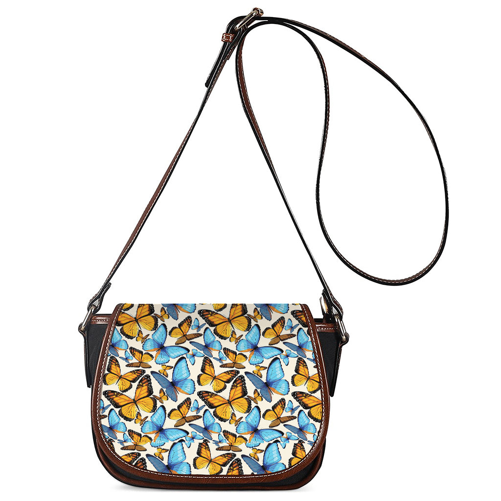 Turquoise And Orange Butterfly Print Saddle Bag