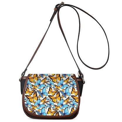 Turquoise And Orange Butterfly Print Saddle Bag
