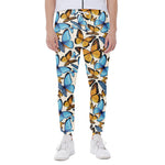 Turquoise And Orange Butterfly Print Scuba Joggers