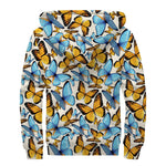 Turquoise And Orange Butterfly Print Sherpa Lined Zip Up Hoodie
