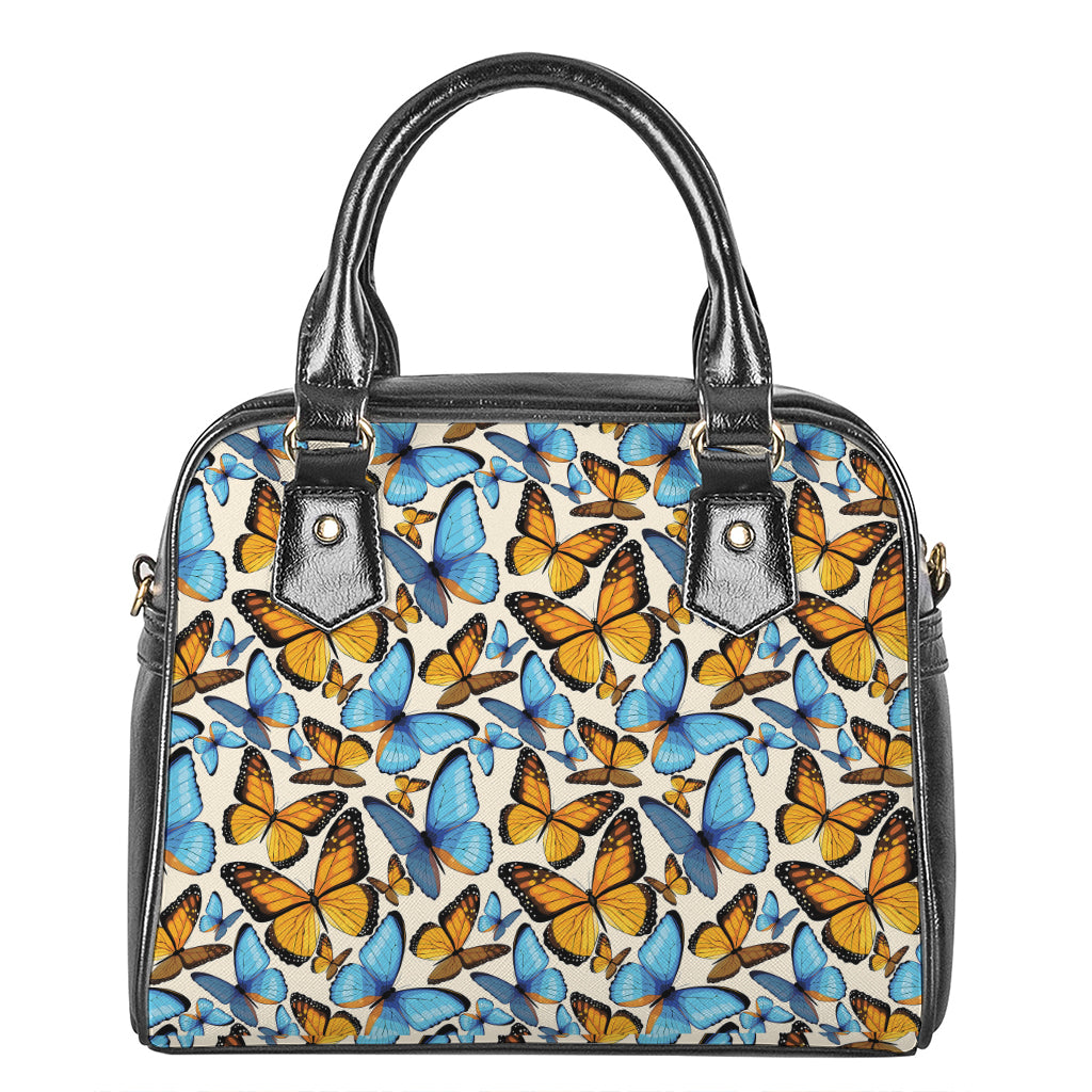 Turquoise And Orange Butterfly Print Shoulder Handbag