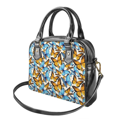 Turquoise And Orange Butterfly Print Shoulder Handbag