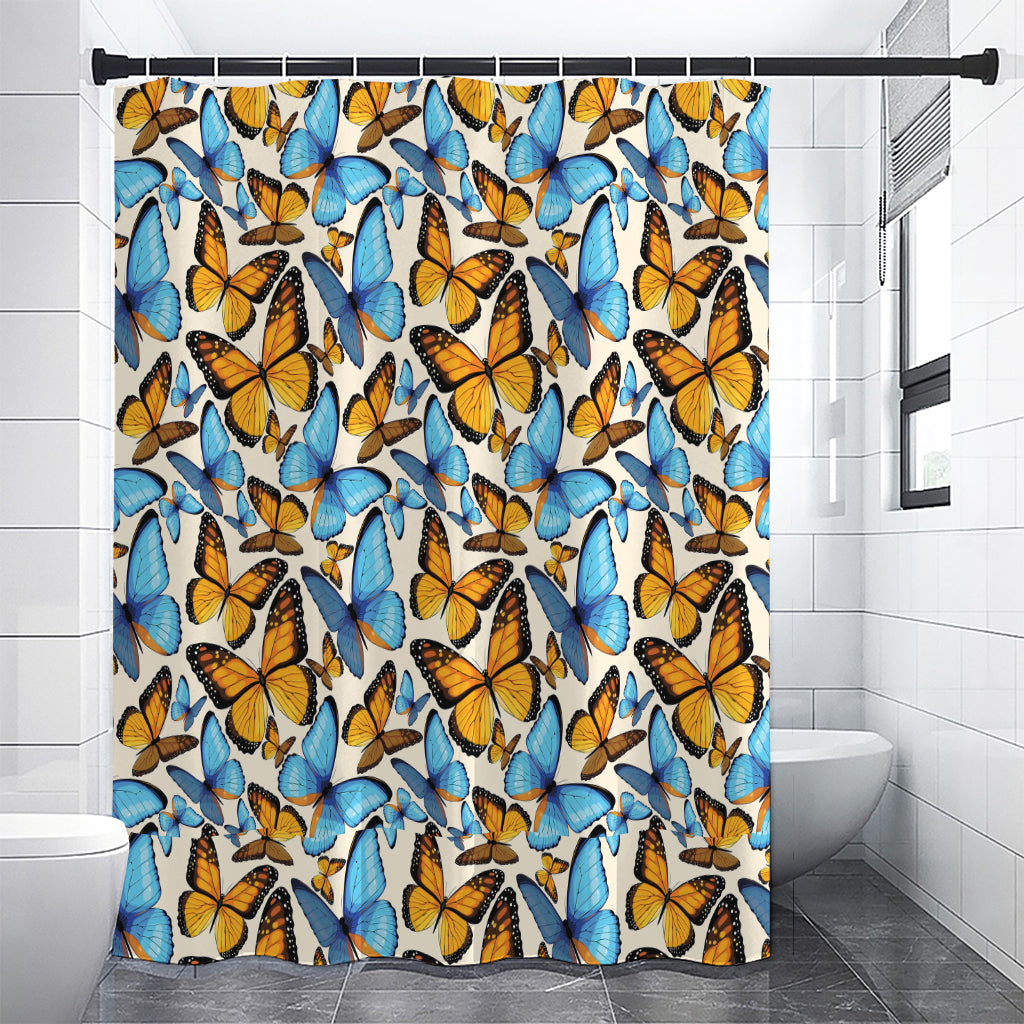 Turquoise And Orange Butterfly Print Shower Curtain