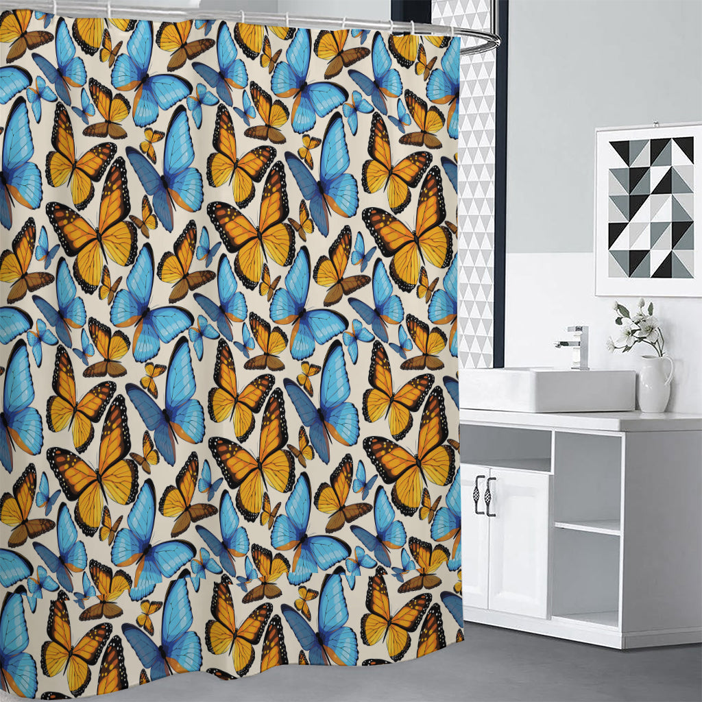 Turquoise And Orange Butterfly Print Shower Curtain