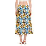 Turquoise And Orange Butterfly Print Side Slit Midi Skirt