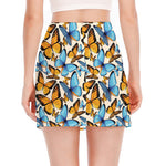 Turquoise And Orange Butterfly Print Side Slit Mini Skirt