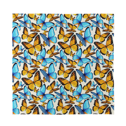 Turquoise And Orange Butterfly Print Silk Bandana