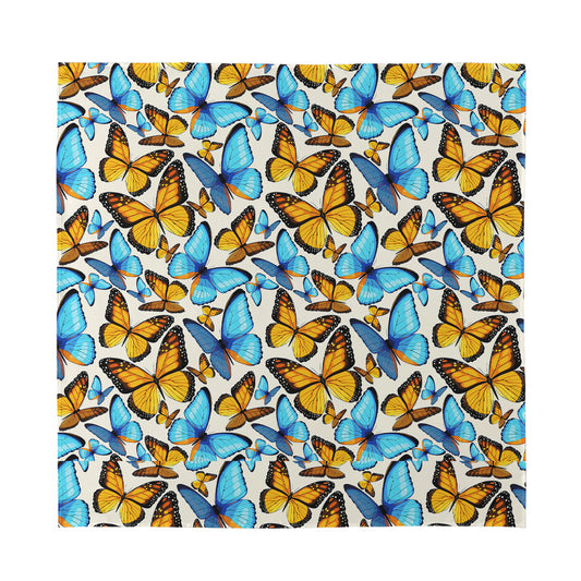 Turquoise And Orange Butterfly Print Silk Bandana