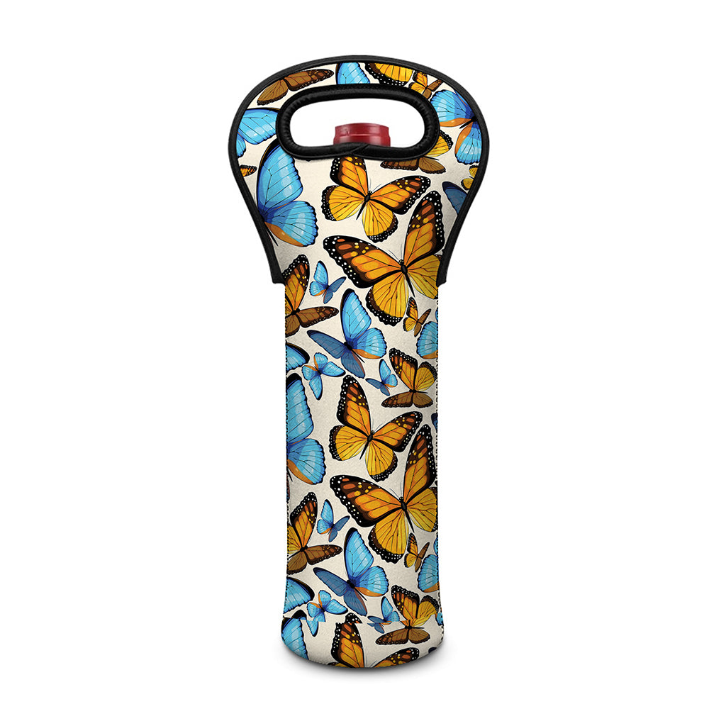 Turquoise And Orange Butterfly Print Single Neoprene Wine Tote