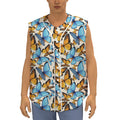 Turquoise And Orange Butterfly Print Sleeveless Baseball Jersey