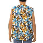 Turquoise And Orange Butterfly Print Sleeveless Baseball Jersey