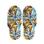 Turquoise And Orange Butterfly Print Slippers