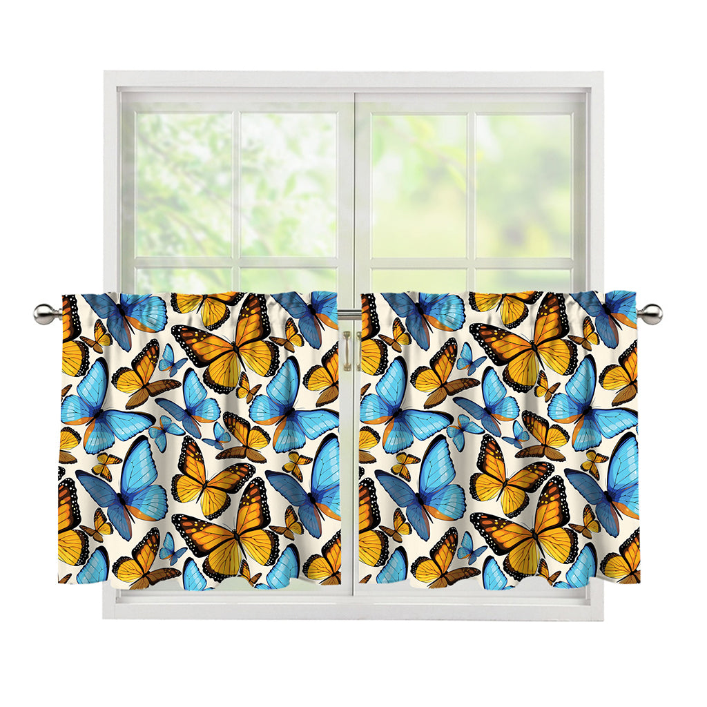 Turquoise And Orange Butterfly Print Tier Curtains