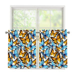 Turquoise And Orange Butterfly Print Tier Curtains