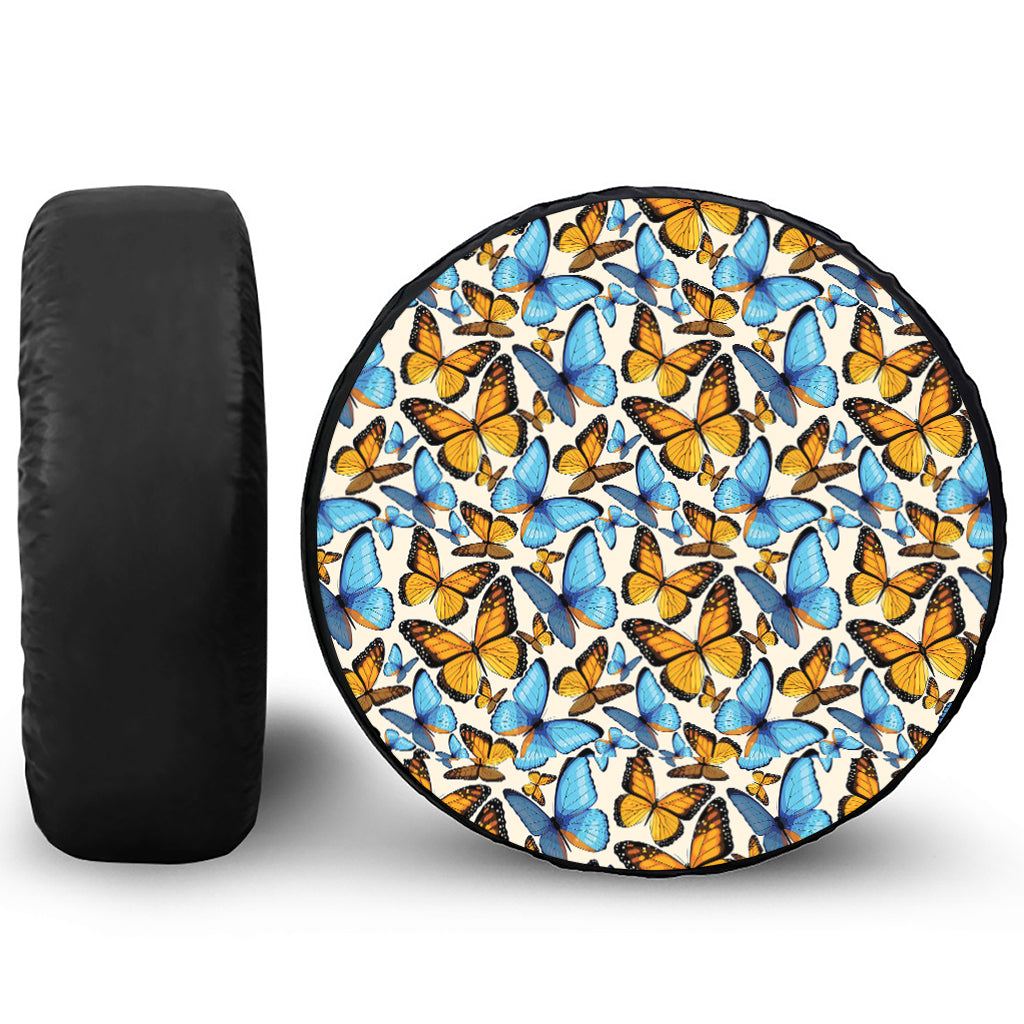 Turquoise And Orange Butterfly Print Tire Cover