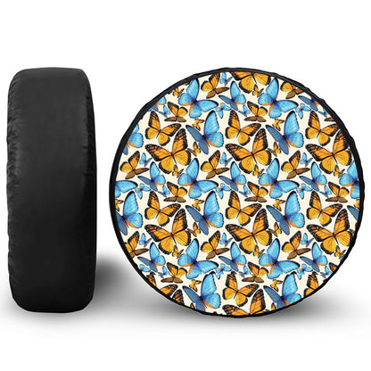 Turquoise And Orange Butterfly Print Tire Cover